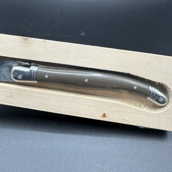 Laguiole Cheese Knife Stainless Khaki Brown Fork Tip French Authenticity Certif - Picture 2 of 9